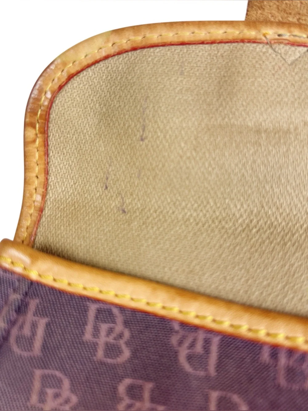 Dooney & Bourke Vintage Brown Fabric Monogram Wristlet with Tan Leather Trim